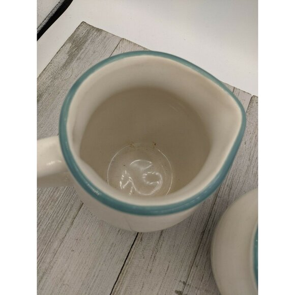 Pfaltzgraff JUNIPER Creamer & Sugar Set Teal Blue Green & Purple Mauve Trim Lid - Picture 5 of 8